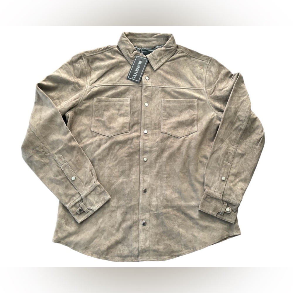 BlankNYC Men's Goat Skin Leather Shirt Jacket Real Suede 100% SZ Large Shacket - Picture 2 of 11